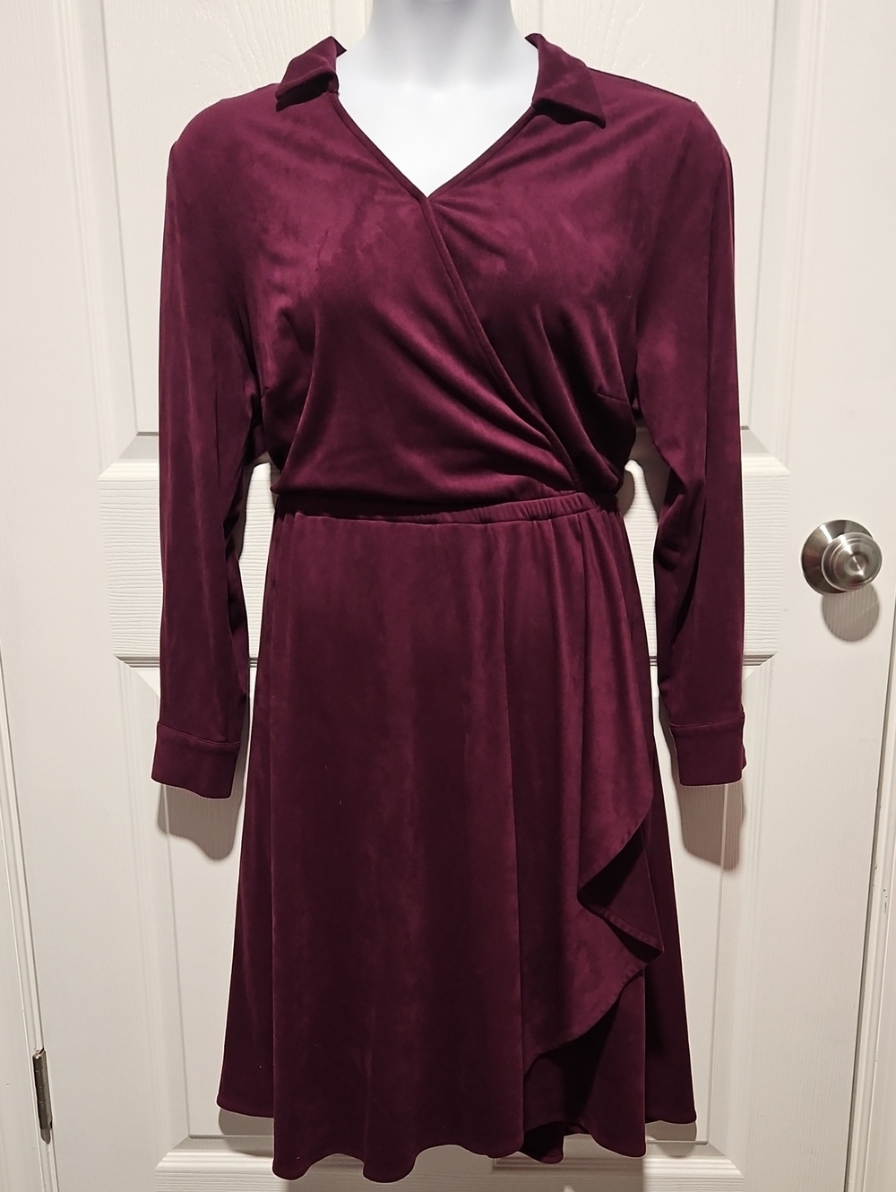 C. Wonder Long-Sleeve Wrap Dress in Plum 1XL